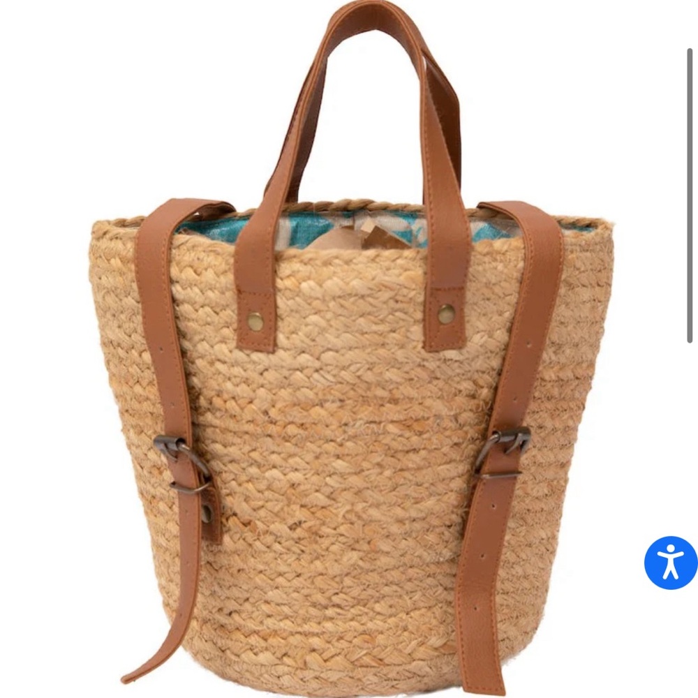 The Shore Break Picnic Cooler Bag Straw Wicker Backpack by XIX Palms $99 retail